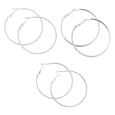 Silver 50MM Hoop Earrings - 3 Pack