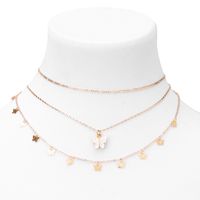 Gold Resin Butterfly Multi Strand Choker Necklaces - White, 2 Pack