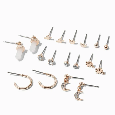 Mystical Icons Mixed Rose Gold-Tone Earring Set - 9 Pack