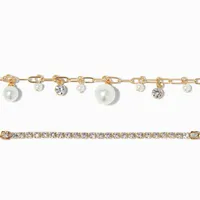 Pearl & Crystal Gold Paperclip Chain Bracelet