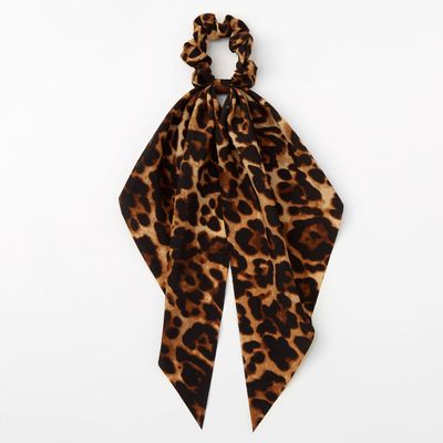 Small Leopard Hair Scrunchie Scarf - Brown