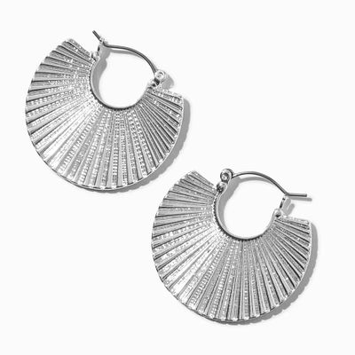 Silver-tone Ridged Disc 40MM Hoop Earrings