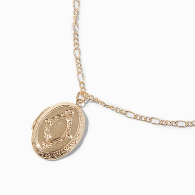 Gold-tone Embossed Oval Locket Necklace