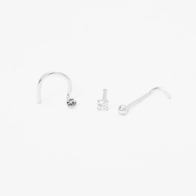 Sterling Silver 22G Crystal Nose Studs - 3 Pack