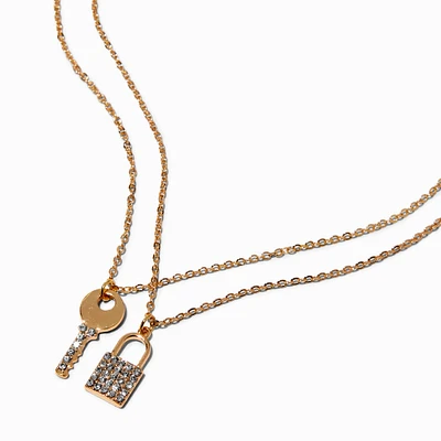 Pavé Lock & Key Gold-tone Pendant Necklaces - 2 Pack