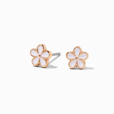 White Daisy Gold Stud Earrings