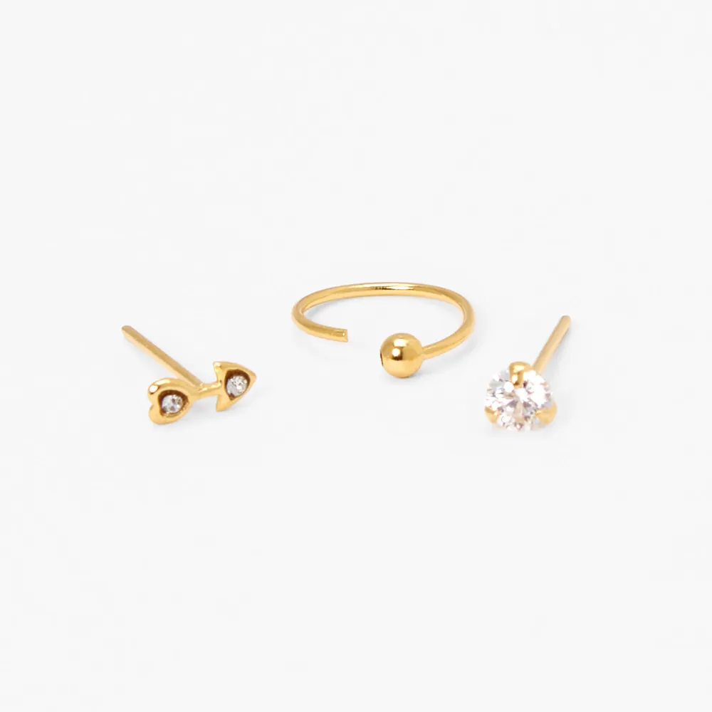 Gold Embellished Mixed Nose Rings (3 Pack)