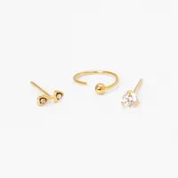 Gold Embellished Mixed Nose Rings (3 Pack)