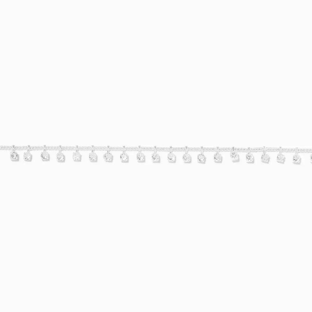 Silver Cubic Zirconia Stud Charm Crystal Choker Necklace