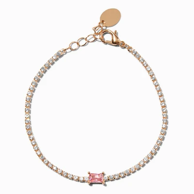 Pink Cubic Zirconia Baguette Gold-tone Tennis Bracelet