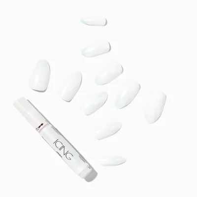 Glazed White Stiletto Vegan Faux Nail Set - 24 Pack