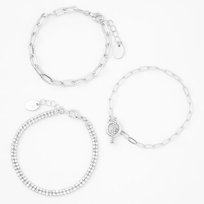 Silver Toggle Link Chain Bracelet Set - 3 Pack