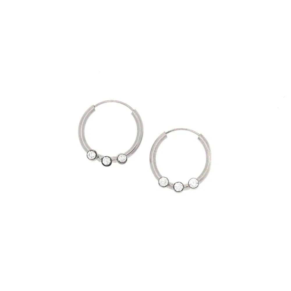 12MM Sterling Silver Crystal Hoop Earrings