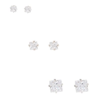 Silver Martini Set Graduated Square Crystal Studs