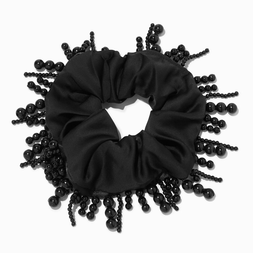 Black Beaded Fringe Hair Scrunchie