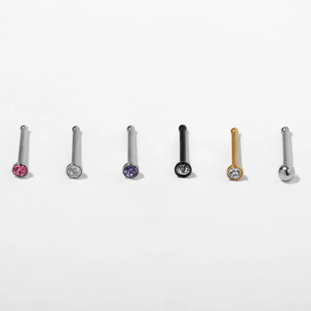 Mixed Metal 20G Crystal Nose Studs - 6 Pack