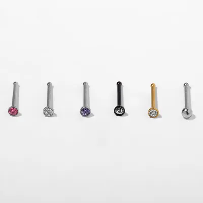 Mixed Metal 20G Crystal Nose Studs - 6 Pack