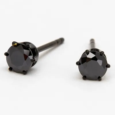 Black Titanium Cubic Zirconia Round Stud Earrings - 4MM