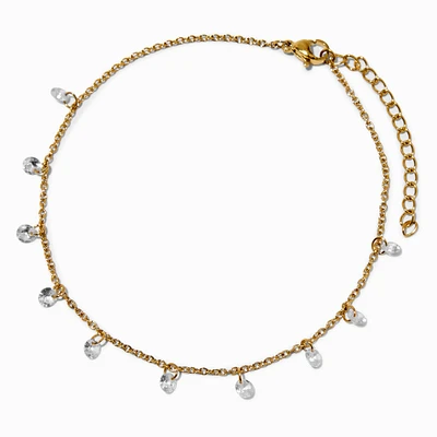 Gold-tone Cubic Zirconia Confetti Chain Anklet