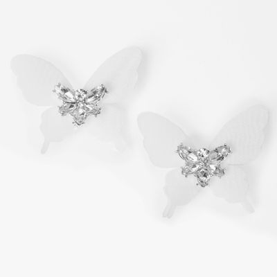 White Butterfly Crystal Stud Earrings