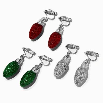 Glitter Bulbs 1" Clip-On Drop Earrings - 3 Pack