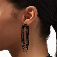 Black Rhinestone Lasso 3" Drop Earrings