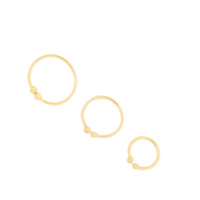 Graduated Gold Faux Nose Hoop Rings  - 3 Pack