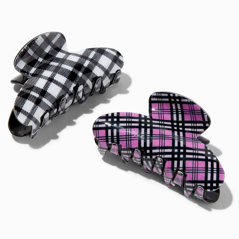 Pink Plaid Hair Claws - 2 Pack