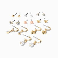 Gold Pretty Hoops & Studs Earrings Set - 9 Pack