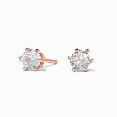 18K Gold Plated Rose Gold 4MM Cubic Zirconia Round Stud Earrings