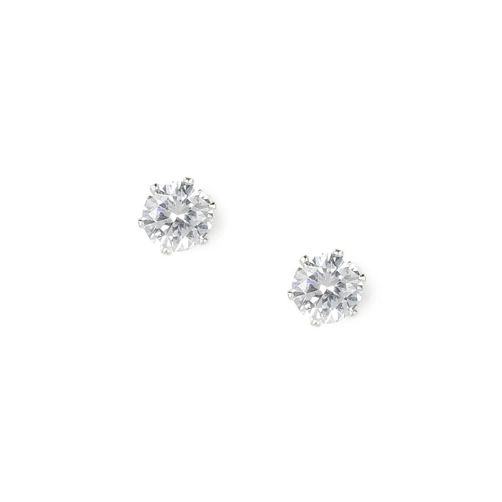 Silver Cubic Zirconia Round Stud Earrings - 3MM