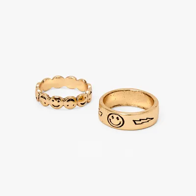 Gold Happy Face Midi Rings (2 Pack)
