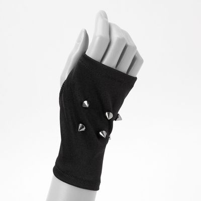 Silver Studded Black Fingerless Gloves