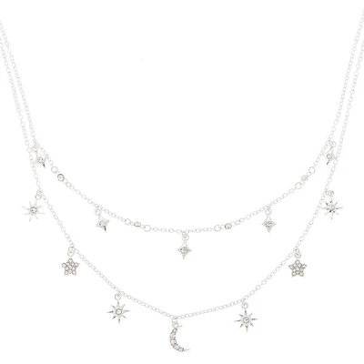 Silver Celestial Charm Multi Strand Necklace