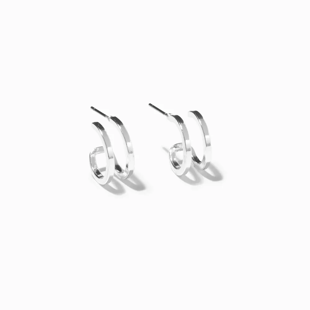 Silver 15MM Double Hoop Earrings