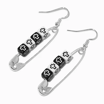 Cross Safety Pin 2" Drop Earrings