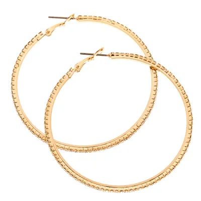 Crystal Studded 50MM Gold Tone Hoop Earrings