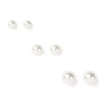 Graduated Pearl Stud Earring Set - 3 Pack