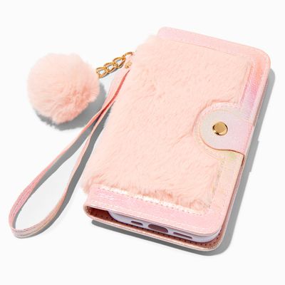 Furry Pink Wristlet Phone Case - Fits iPhone® 13 Pro