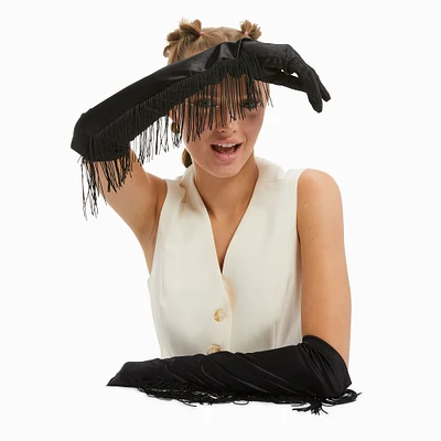 Black Fringe Long Gloves