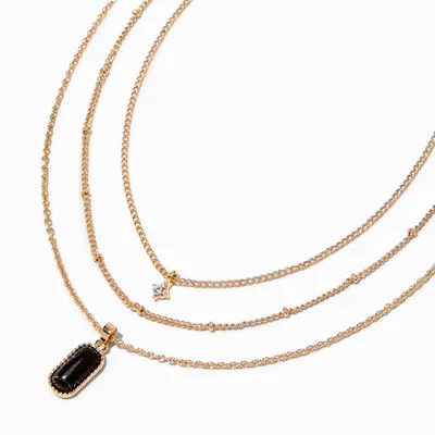 Gold & Black Medallion Necklaces - 3 Pack