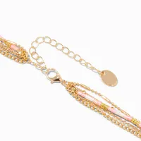 Gold Pink & Tan Seed Bead Disc Multi-Strand Y-Neck Necklace