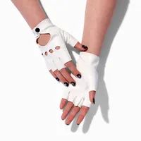 White Faux Leather Fingerless Gloves