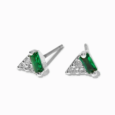 Silver-tone Cubic Zirconia Triangle Stud Earrings