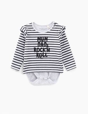 Body marinière mastic chiné à volants coton bio bébé IKKS | Mode Printemps Eté Bodies & Pyjama