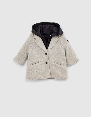 Manteau gris chiné foncé parmenture à capuche bébé fille IKKS | Mode Automne Hiver Manteau, parka