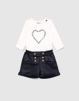 ensemble tee-shirt blanc et short navy bébé fille  IKKS | Mode Automne Hiver Robe, jupe,
