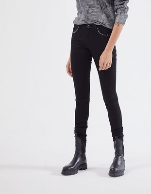 Jean slim noir coupe sculpt up détails clous bijoux poches femme IKKS | Mode Automne Hiver Pantalon, combinaison, jeans
