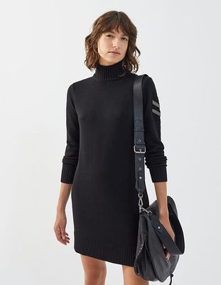 Robe noire maille tricot col cheminée détails bijoux épaule IKKS | Mode Automne Hiver Robe, jupe