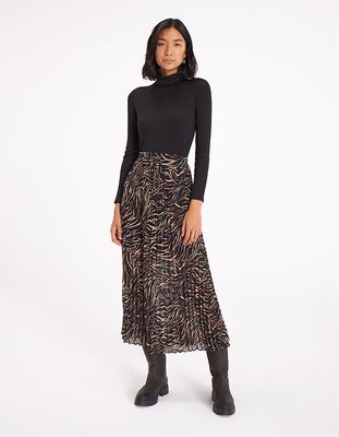 jupe longue plissée en voile imprimé zèbre IKKS | Mode  Robe,